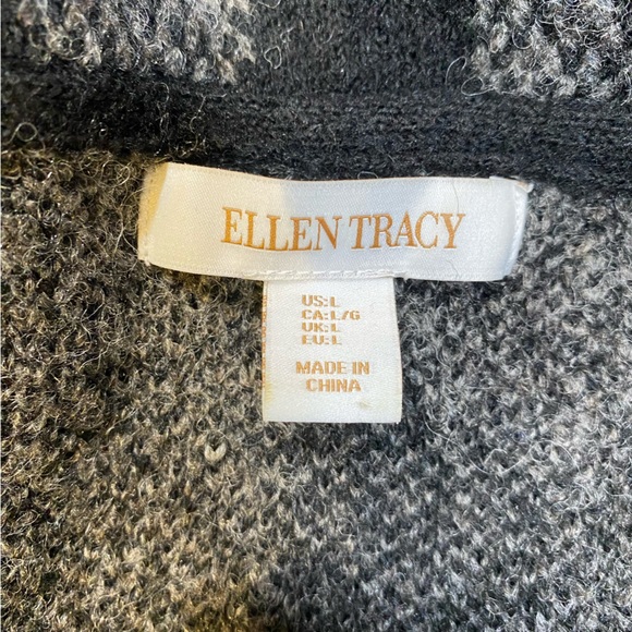 Ellen Tracy Black & Grey Gingham Cropped Wool Sweater Size Large - Picture 7 of 11